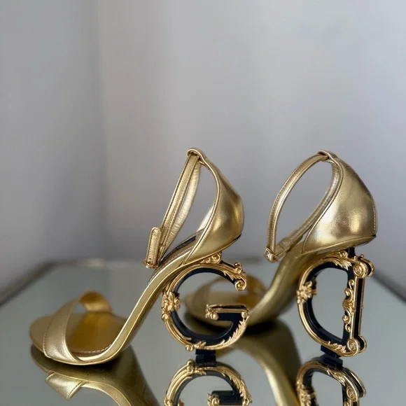 Dolce Gabbana Nappa mordore sandals with baroque DG heel 37 - Picture 15 of 15